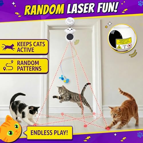 Interactive Cat Toys for Indoor Cats: 2 in 1 Laser Pointer Cat Toy with Automatic Flying Bird & Mouse Wand, Smart Motion Mode Adjustable Speed, USB