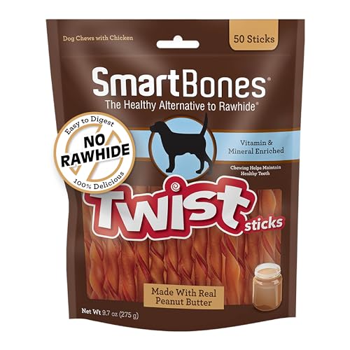 SmartBones Smart Twist Sticks With Peanut Butter, Rawhide-Free Chews For Dogs, 50 Count