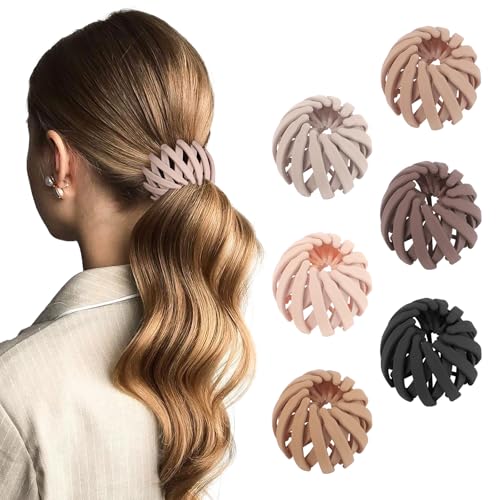 6Pcs Bird Nest Magic Hair Clips Hair Nest for Bun Strong Ponytail Holders Hair Accessories for Women Girls (Neutral, Small)