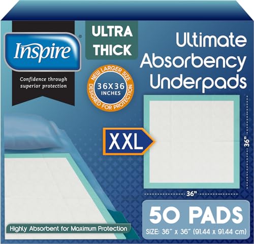Inspire Super Absorbent Disposable Bed Pads for Chronic Incontinence Ultra Thick and Absorbent Bed Pads Disposable Adult | Pee Pads for Adults (36" X