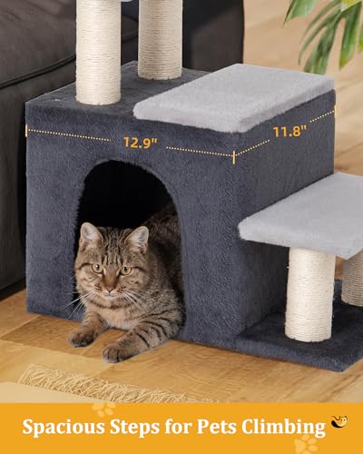 Aechonow 3-in-1 Pet Stairs for Cats, Dog Steps for Small Doggie Rabbits, 6.29''Depth Cat Stairs, Indoor Cat Ladders for High Bed for Pet's Joints, 1