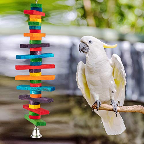 MEWTOGO 2Pcs Bird Toys - Parrot Toys with Multicolored Natural Wooden Blocks, Bird Chewing Sticks Toys for Conures Parakeets Cockatiels Lovebirds