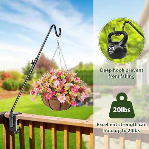 BOLITE Heavy Duty Deck Hook, 20 Inch Bird Feeder Hanger for Hummingbird Feeders, Planters, Lanterns, Wind Chimes, 360° Rotatable Arm, Black, Birthday