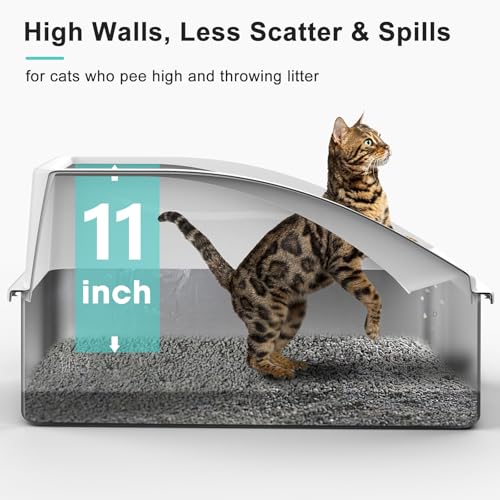 Stainless Steel Litter Box | XL Enclosed Cat Litter Boxes with Lid for Big Cats | High Sided, Anti-Urine Leakage | Non-Stick Bottom & Includes Litter