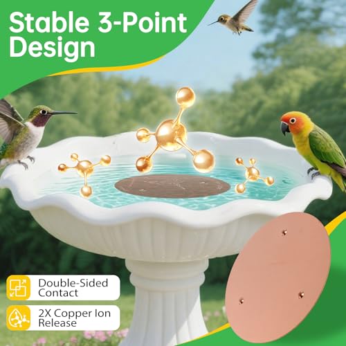 2 Pack Bird Bath Copper Discs, 99.9% Pure Copper Cleaner with Triple-Point Support, Reinforced Design for Safe Clean Water, Universal Fit for Outdoor