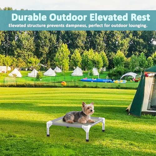 Elevated Dog Bed with Teslin Cooling Fabric - Lightweight Dog Cot for Small Dogs, Waterproof & Washable Breathable Mesh, Raised Pet Bed for Indoor