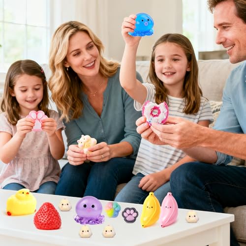 20Pcs Taba Squishy Pack Fidget Toys, Include Squishies Chick, Cat Paws, Hamster, Strawberry Toys, Sensory Toys for Kids, Classroom Birthday Gifts