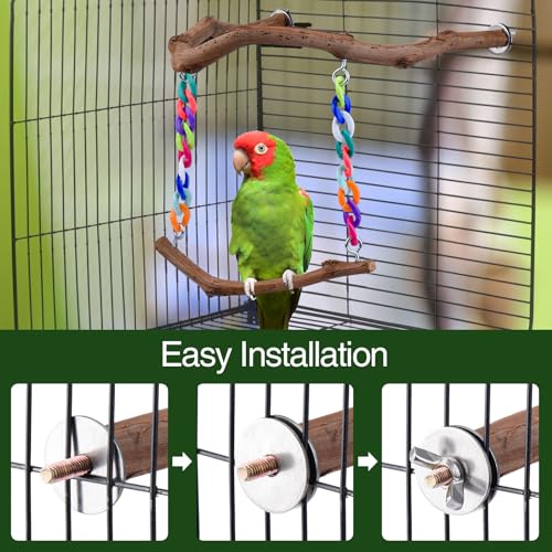 Bird Swing Toys, Standing Bird Perch with Natural Grape Wood, U Shape Hangable Birdcage Accessories, Birds Chewing Toy for Budgerigars, Parakeets