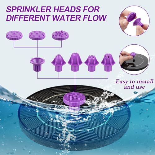 3.5W Solar Bird Bath Fountain Pump, Solar Powered Water Pump, Outdoor Water Fountain with 8-in-1 Nozzles, 4 Fixed Pipes for Hummingbirds, Garden