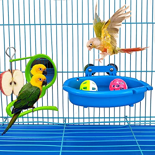 Bird Bath for Cage with 3 Balls Bird Tub Bowl Basin Hanging Birdbath Toy Pet Parrot Cage Budgie Accessories Shower Parakeet Cockatiel Water Shower
