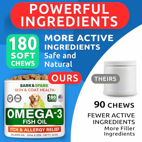 BARK&SPARK Omega 3 for Dogs and Cats-180 Fish Oil Treats for Dogs & Cats Shedding, Skin Allergy, Itch Relief, Hot Spots Treatment-Joint Health-Skin