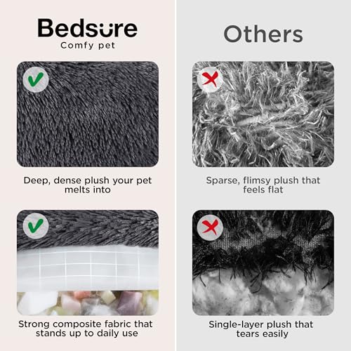 Bedsure SupportMax™ Calming Dog Beds Large Sized Dog - 36in Donut Washable Large Pet Bed,Anti-Slip ＆Removable Cover,420GSM Round Anti-Anxiety Fluffy