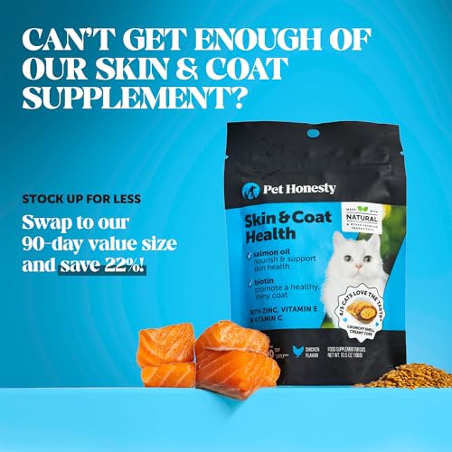 Cat Skin & Coat Health Chews – Crunchy & Creamy Treats with Omegas, Vitamin C & E, Biotin – Soothes Itchy, Dry Skin, Reduces Shedding & Promotes a