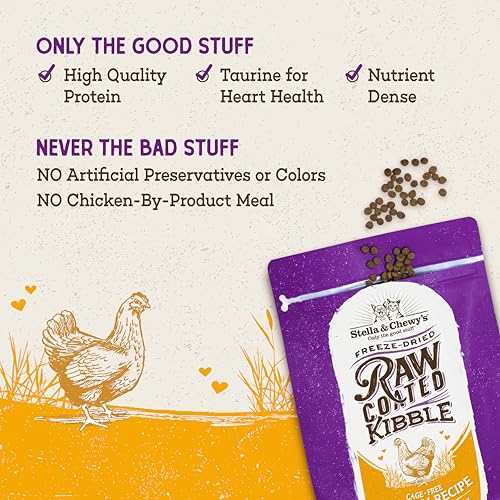 Stella & Chewy's Raw Coated Cat Food - High Protein, Grain-Free Kibble with Cage-Free Chicken - Premium Digestive Support with Probiotics - Natural