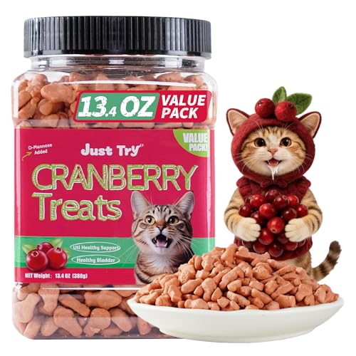 Just Try 13.4 OZ Urinary Tract Health Cat Treats for Indoor Cats, Cranberry & D-Mannose for Kidney Bladder and UT Support, Health Cat Supplement