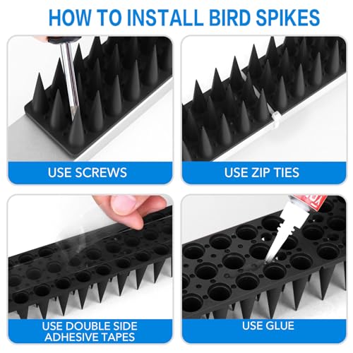 BORHOOD Bird Spikes, 20 Pack Pigeon Deterrent for Small Birds Raccoon Cats Defender for Outside to Keep Squirrel Away, Plastic Fence Spike for