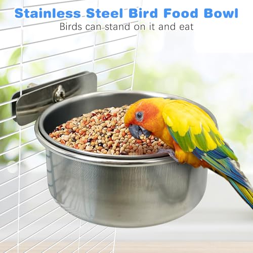 Tfwadmx Bird Feeding Dish Cups Parrot Food Bowl Clamp Holder Coop Cup, 2PCS Bird Cage Water Bowl for Parakeet African Greys Conure Cockatiels