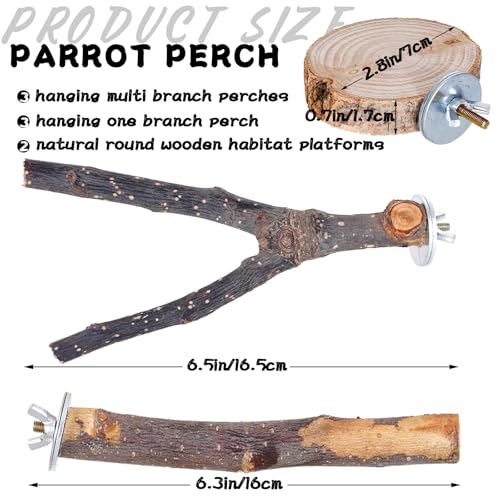 Libiline 8 Pieces Bird Perch Natural Wooden Parrot Perch Stand Fork Toys Hanging Multi-Branch Perches Platform Hammock Swing Toy for Macaws, Small