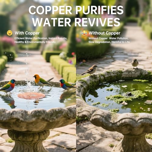 Bird Bath Copper Disk, Premium 0.6mm Sturdy 99.99% Pure Copper Disk for Bird Baths,Triple-Point Support Ensures Clean Water Year-Round, Compatible