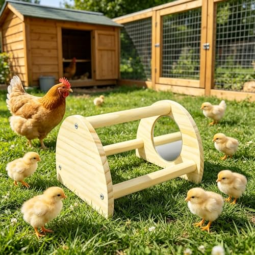 Pine Chicken Perch with Mirror, Strong Chick Jungle Gym Roosting Bar, Chicken Toys for Coop and Brooder, Training Perch Toys for Large Bird, Parrot