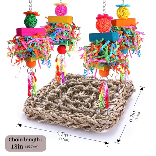 Parakeet Toys Bird Toys Conure Toys Birdcage Stands Bird Foraging Wall Seagrass Woven Hammock Swing Mat for Lovebirds,Cockatiel,Budgie and Other