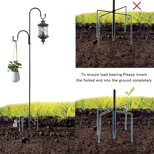 MIPON 78 Inch Double Shepherds Hooks for Outdoor Bird Feeder,Hanging Plants,Solar Light,Adjustable 78/62/46/30 Inch,3/4 Inch Width Garden Shepards