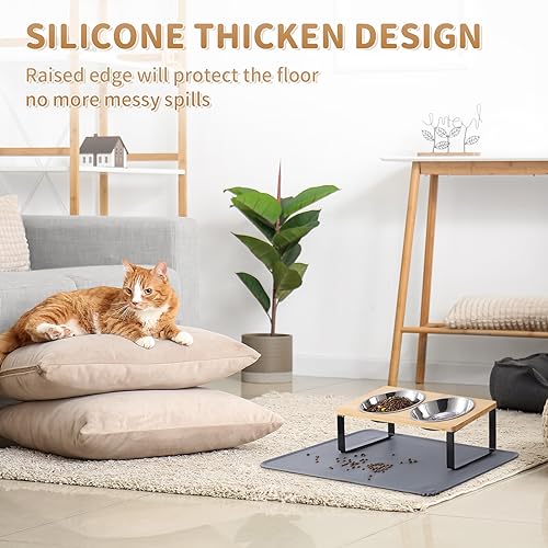 Upgraded Elevated Cat Bowls with Food Mat,15°Tilted Stand Anti Vomiting Raised Cat Dishes for Food and Water,2 Stainless Steel Bowls for Cats and
