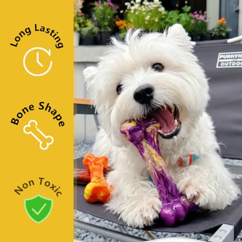 3 Pack Dog Chew Toy for Aggressive Chewers, Bacon Flavored Indestructible Dog Bone Toys for Medium/Large Breed to Keep Them Busy