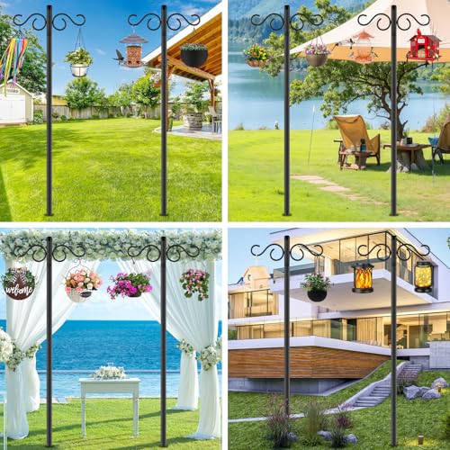 Adjustable Shepherd Hooks for Outdoor, 2 Pack 80 Inch 5 Prong Base Bird Two Sided Feeder Poles, Heavy Duty Shepherds Hook, Suitable for Garden in