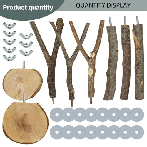 8 PCS Bird Perch Set for Cage - Natural Apple Wood Platforms & Hardwood Branches for Parakeets, Budgies, Cockatiels - Small Bird Habitat Gym