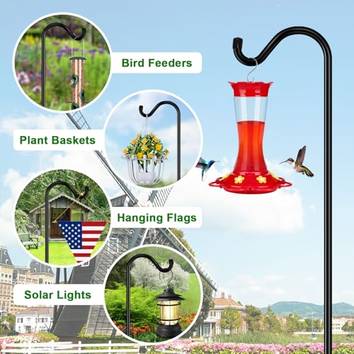 FEED GARDEN 76'' Bird Feeder Pole, Heavy Duty Shepherds Hooks for Outdoor with 7-Prong Base, Adjustable Shepherds Hook for Hummingbird Feeder
