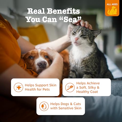 Zesty Paws Wild Alaskan Omega-3 Blend Pollock + Salmon Oil for Dogs and Cats- Skin and Coat Support, Omega 3 Supplement for Pets, 32oz