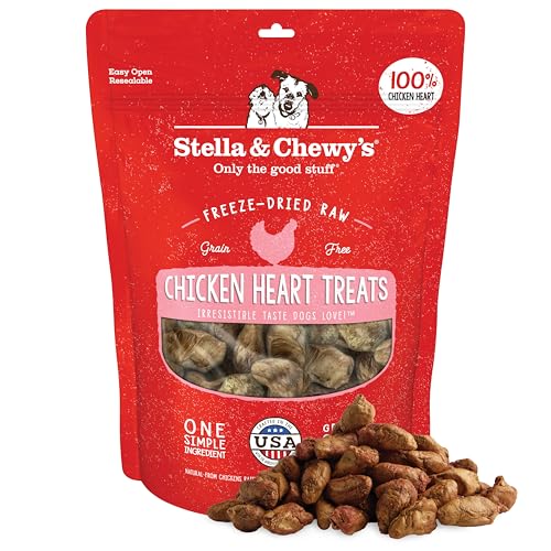 Stella & Chewy's Freeze-Dried Raw Chicken Heart Dog Treats - Single Ingredient, No Additives - Premium Training Treats - Perfect For Picky Eaters