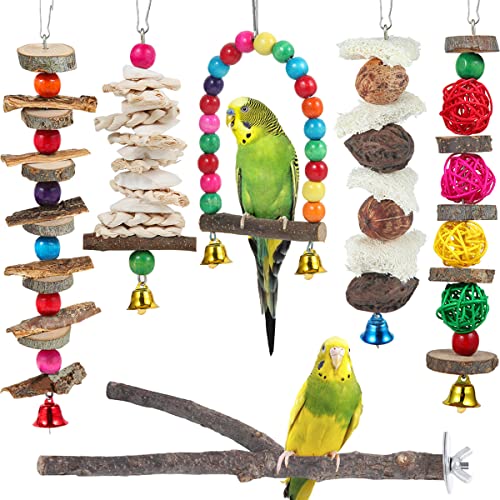 Bird Perch Bird Toys Parakeet Toys,Bird Cage Accessories Wooden Chew Toys Perch Stand for Parrot Conure Cockatiel Lovebird Parrotlet Budgie Finches