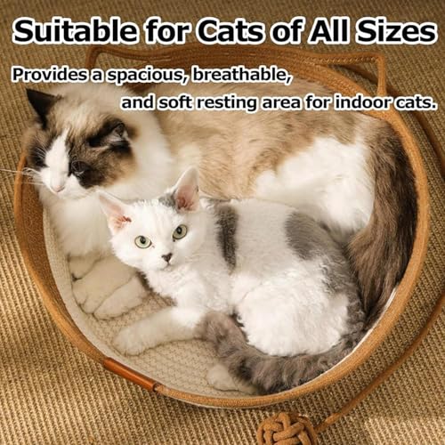 Instinct Basket, Stimuli Handwoven cat Basket Rope Cotton Eliminates Bed Rejection Round Pet Basket, Boho Catbed for Cats Handwoven Scratchable