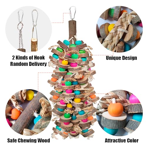 Parrot Toys for Large Birds, Multicolored Wooden Blocks Bird Chewing Toy Parrot Cage Bite Toy or Macaws Cokatoos African Grey and Large Medium Birds