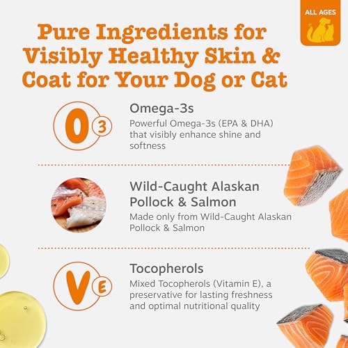 Zesty Paws Wild Alaskan Omega-3 Blend Pollock + Salmon Oil for Dogs and Cats- Skin and Coat Support, Omega 3 Supplement for Pets, 32oz