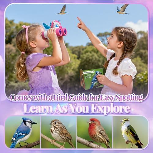 Unicorn Toys for Girls Age 3-12,Cute Heart & Wings Design Kids Binoculars with Bird Watching Manual,Toddler Toys,Kids Stocking Stuffers,3 4 5 6 7 8 9