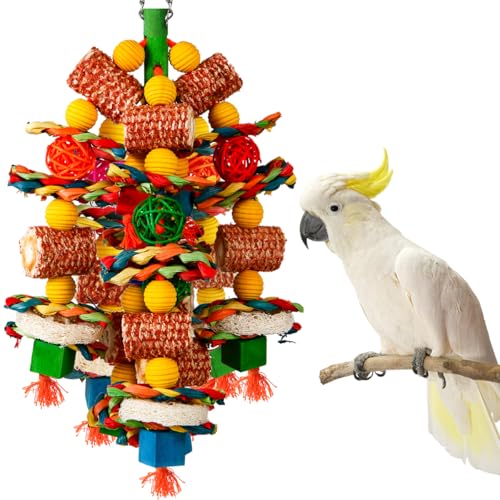 Bird Toys, Parrot Toys for Large Birds,Natural Corn cob and Loofah Slices Bird chew Toys for African Grey Parrots, Macaws, Cockatoos,  Parrot and