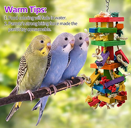 RUBY.Q 2 Pack Large Parrot Toy, 20in Bird Parrot Toy, Multicolored Natural Wooden Bird Chewing Toys for Large Macaws, African Grey and a Variety of