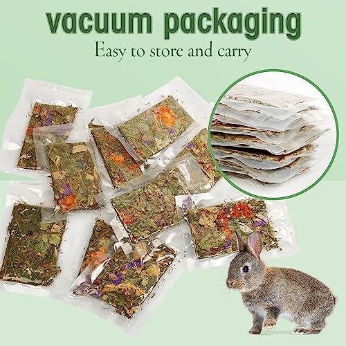 Abizoo Rabbit Natural Treats,10Pcs Timothy Hay Toys Chips Bunny chew Toys with Herbal Flowers Guinea Pig Treats for Hamster Chinchillas Gerbils Rats