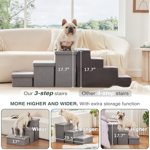 Love's cabin Dog Stairs for High Bed 18" H, Foldable Pet Stairs for Small Medium or Large Dogs Puppy with Storage for Bed or Couch, Cat Dog Steps