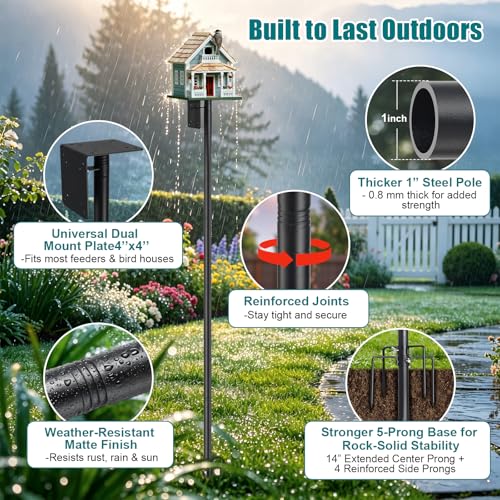 Heavy Duty Bird Feeder Pole - 75" Adjustable Birdhouse Stand Outdoor, Anti-Tip Stakes & Stable Mount for Smart Camera Birdfeeder,Bluebird House, Bird