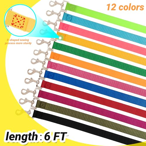 12 Pcs Dog Leashes for Small Medium Large Dogs, 6FT Lead Short Dog Leash with Swivel Hook for Walking, Training, Hiking, Rescues, Grooming, Shelter