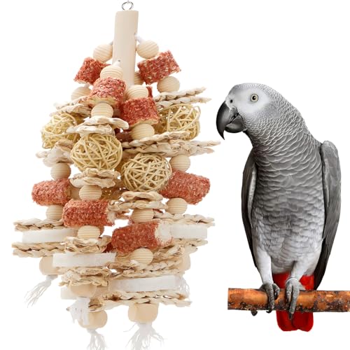 Bird Toys that is 17.5 Inches in Length, Parrot Toy Designed for Chewing Features Natural Corn cob and Loofah Slices, Can Be Hung in Large and