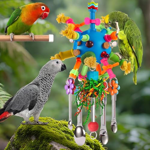 Parrot Toys Bird Toys Perch Pullable Stainless Steel Spoons Colorful Acrylic Stick Chew Toys for s Mini Macaws African Greys Cockatoos Conures