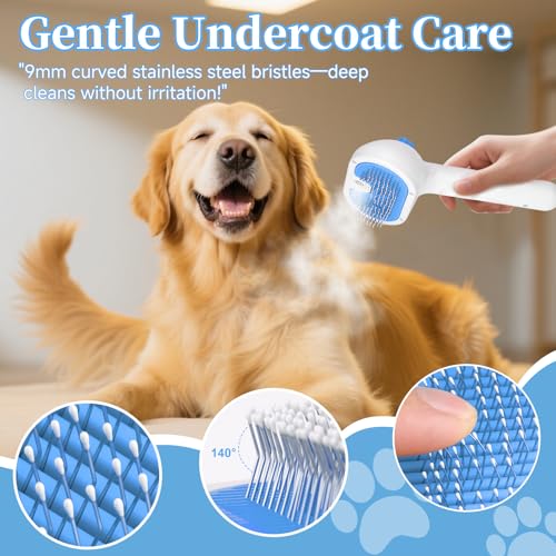 Pet Steam Brush for Dog & Cat - 3-in-1 Steam Grooming Brush for Shedding & Hair Removal - Self Cleaning Spray Comb with Mist for Long Haired Pets