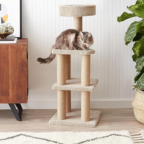 Basics Cat Tree Tower - Multi-Level Climbing Activity Center for Indoor Cats & Kittens with Scratching Posts, Platform, Jute Rope, Large (45.9"H)