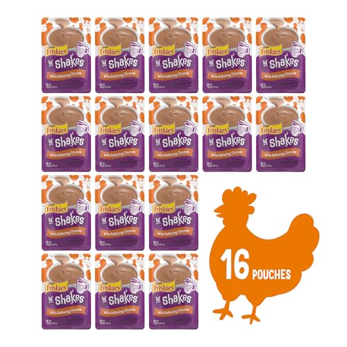 Purina Friskies Pureed Cat Food Topper, Lil’ Shakes With Enticing Chicken Lickable Cat Treats - (Pack of 16) 1.55 oz. Pouches