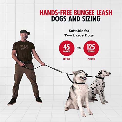 Tuff Pupper Heavy Duty Hands Free Bungee Dog Leash | Two Large Dogs Up to 250 lbs | Comfortable Shock Absorbing Bungee | Reflective Dual Padded